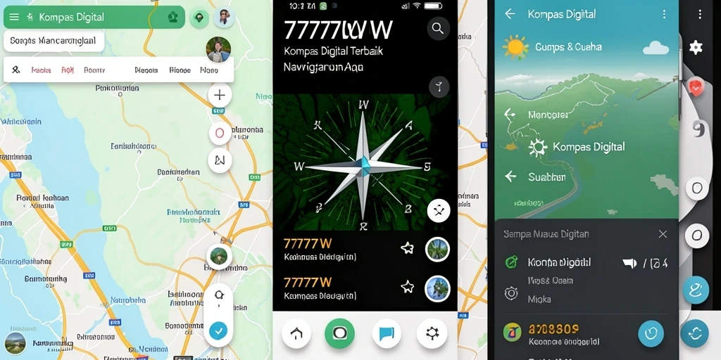 Antarmuka 7777W menampilkan kompas digital yang modern dan informatif.