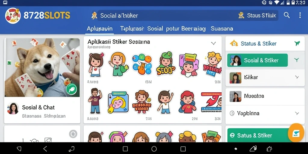 Antarmuka aplikasi 8728SLOTS dengan berbagai stiker menarik.
