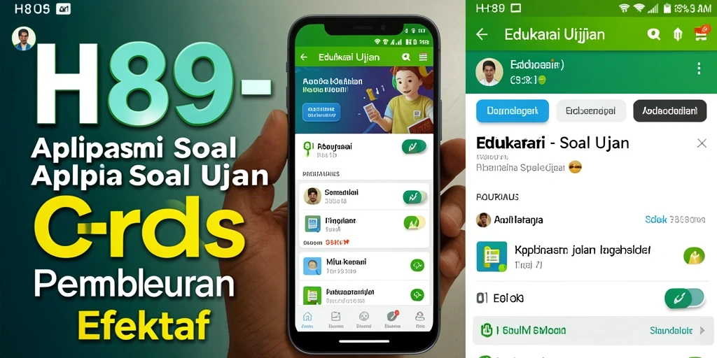 Antarmuka aplikasi H89 menunjukkan kemudahan akses soal ujian.