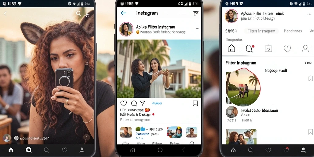 Antarmuka HR89 dengan beragam filter Instagram yang menarik.