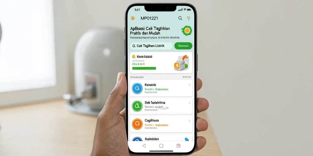 Tampilan antarmuka pengguna MPO1221 untuk cek tagihan listrik.