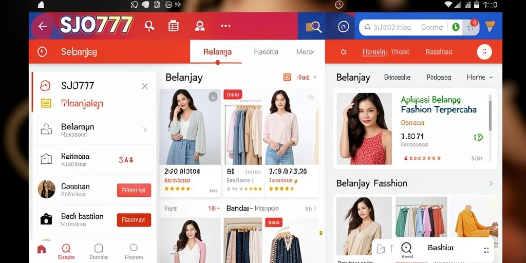 Screenshot utama SJO777 menampilkan antarmuka aplikasi untuk belanja fashion yang menarik.